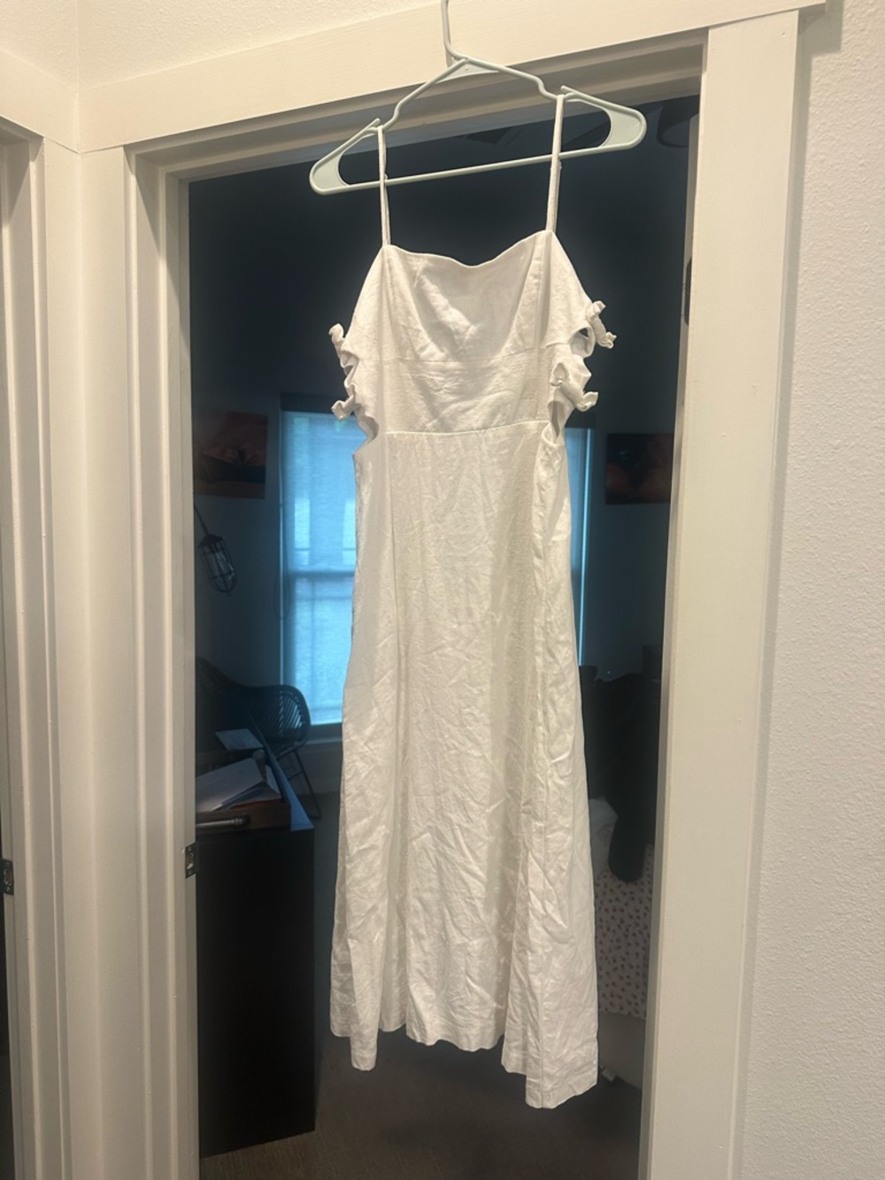 Wayf White Spaghetti Strap Smocked Midi Dress